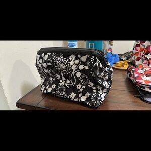 Thirty-One Black and White Floral Cosmetic Bag
